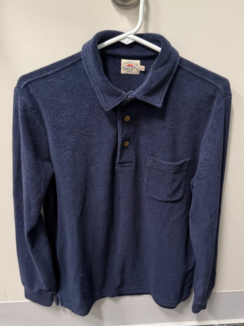Faherty Long-Sleeve Terry Towel Polo - Navy - Small